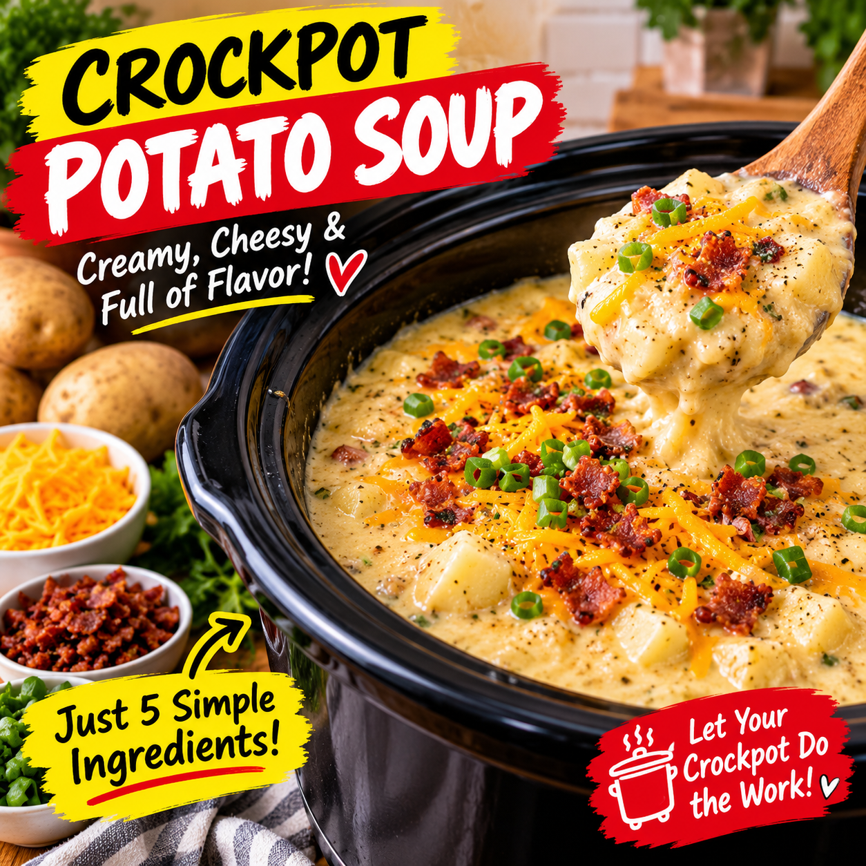 Crockpot Potato Soup: Easy, Creamy Slow Cooker Potato Soup with Bacon and Cheddar
